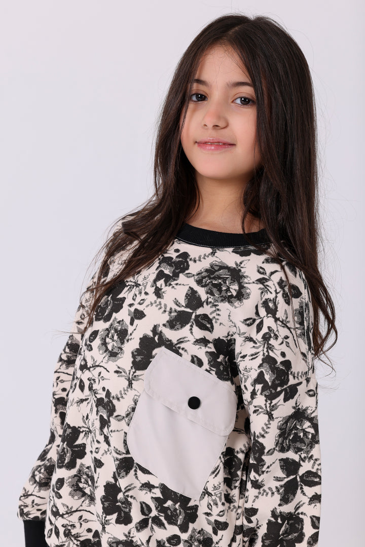 Elegant Floral Pattern Pocket Sweatshirt