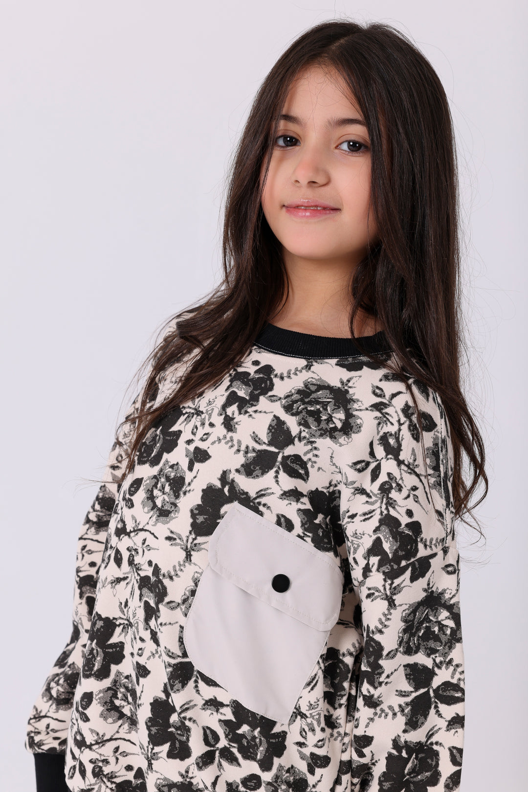 Elegant Floral Pattern Pocket Sweatshirt