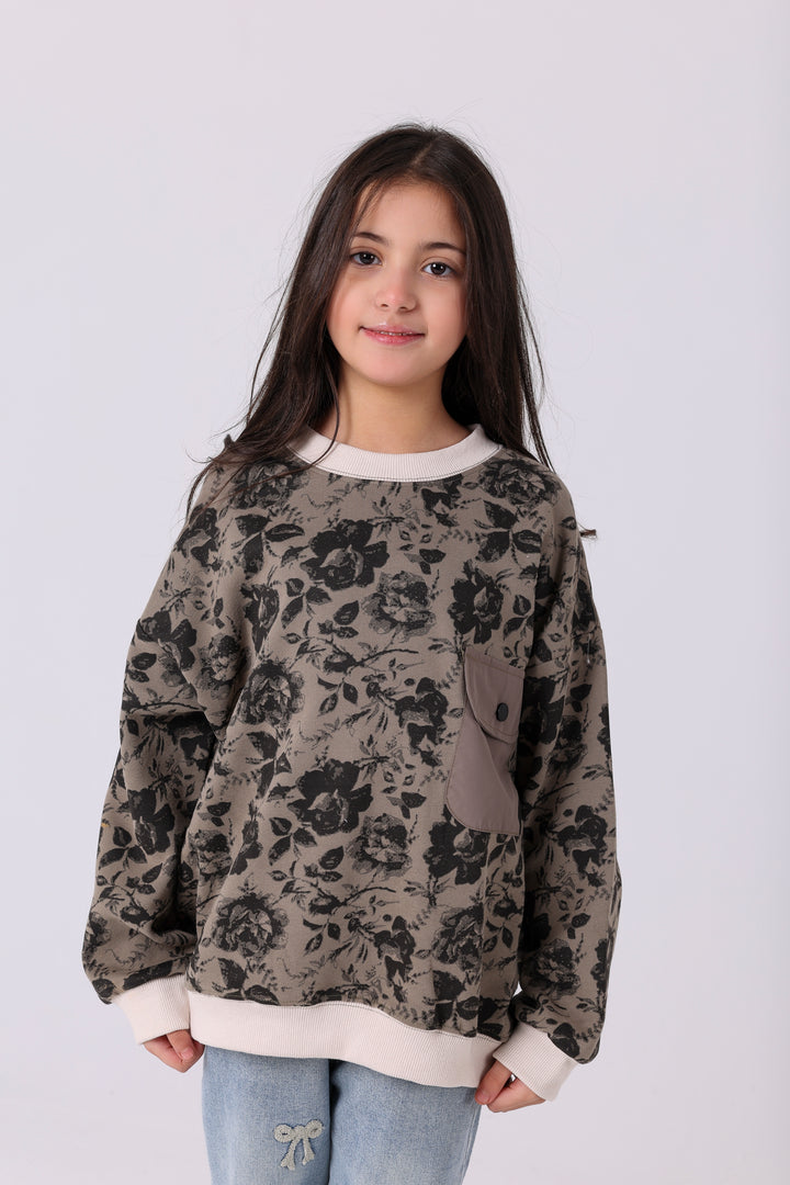 Elegant Floral Pattern Pocket Sweatshirt