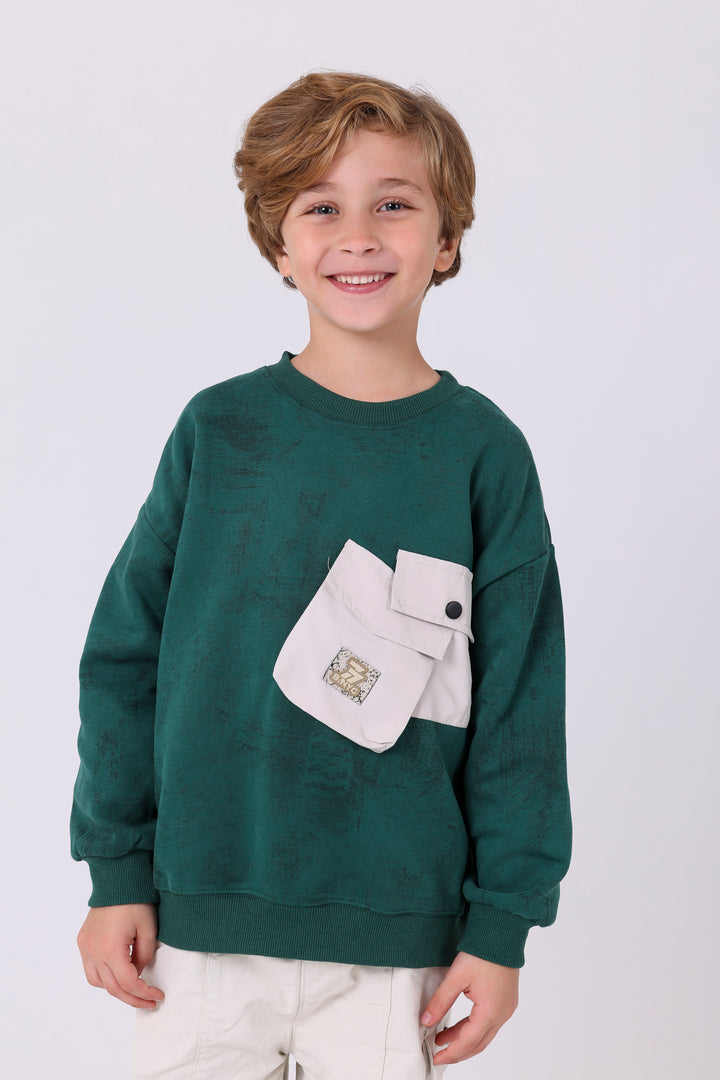 Trendy Textured Pocket Crew Neck