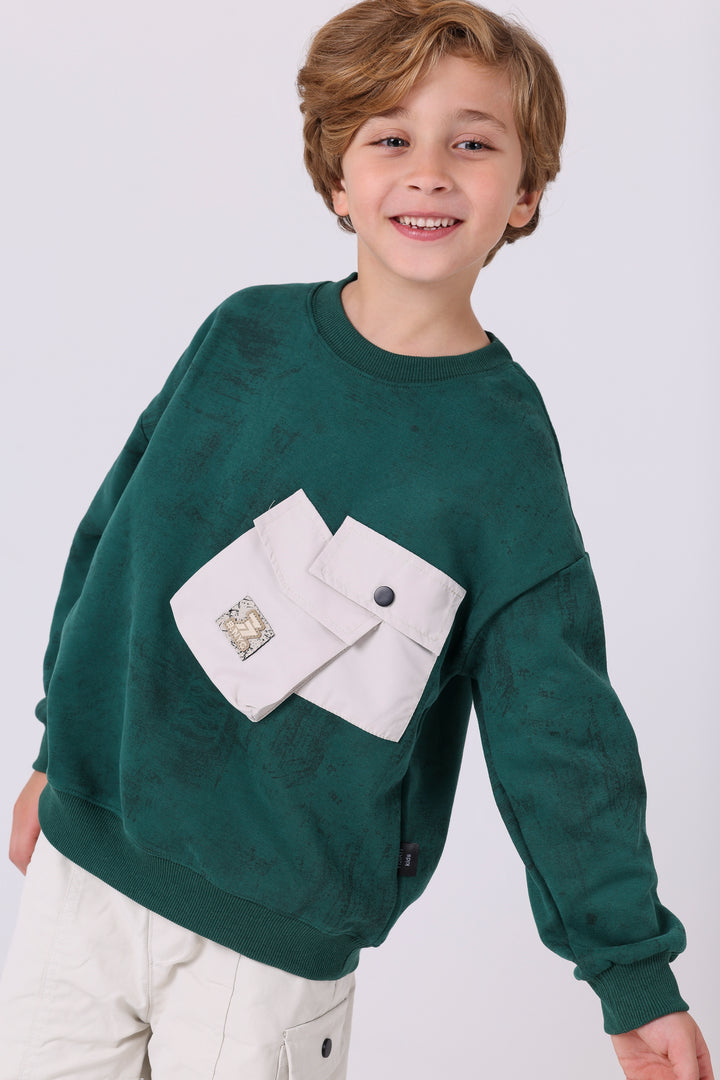 Trendy Textured Pocket Crew Neck