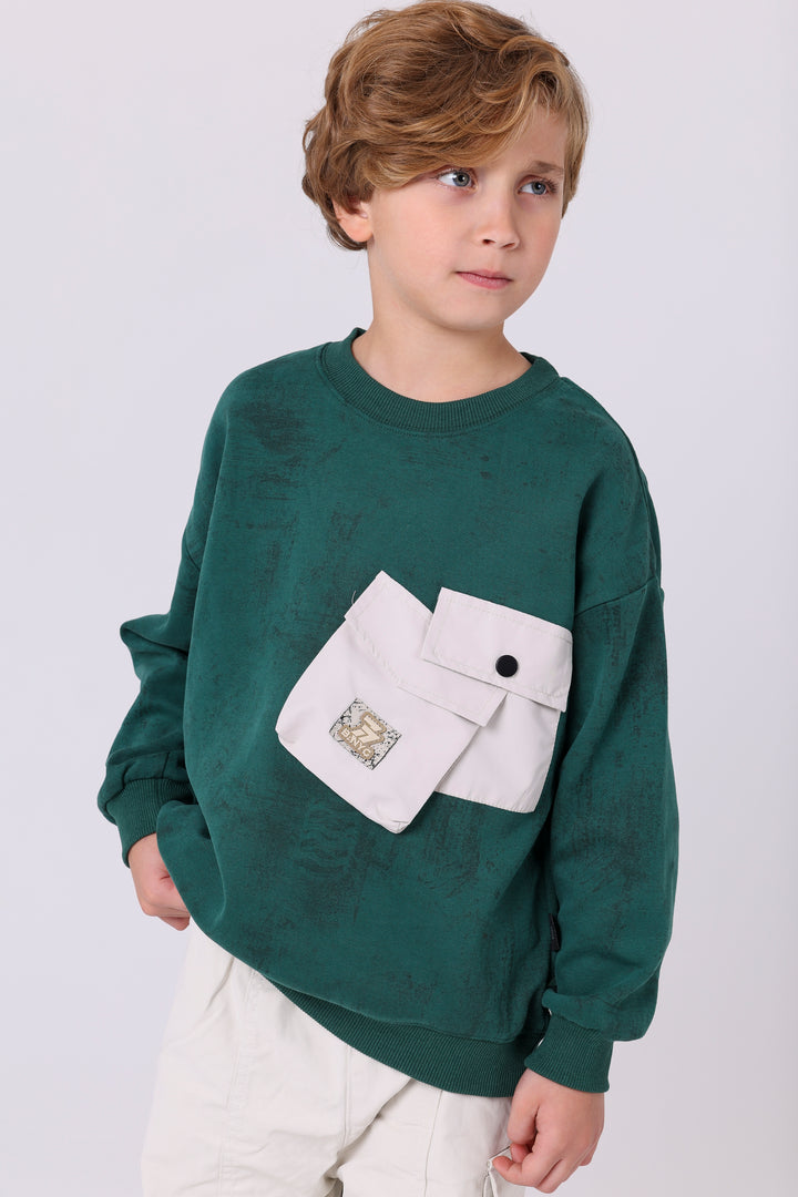 Trendy Textured Pocket Crew Neck