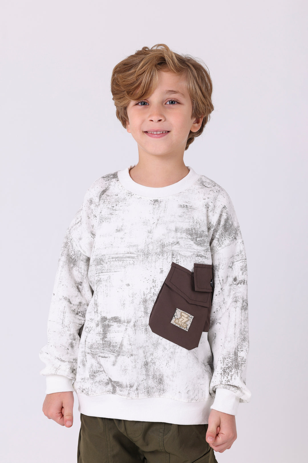 Trendy Textured Pocket Crew Neck