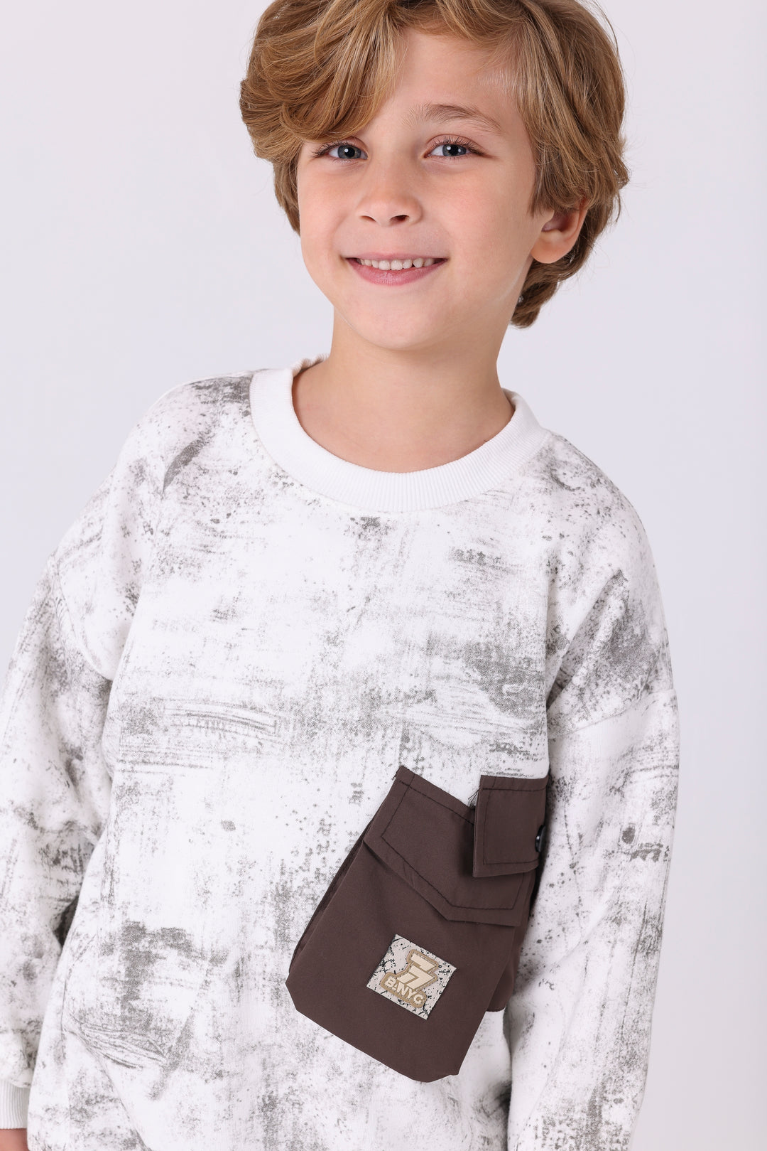 Trendy Textured Pocket Crew Neck