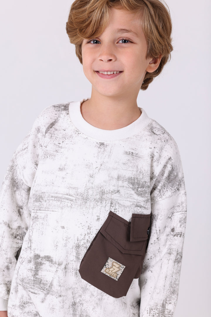 Trendy Textured Pocket Crew Neck