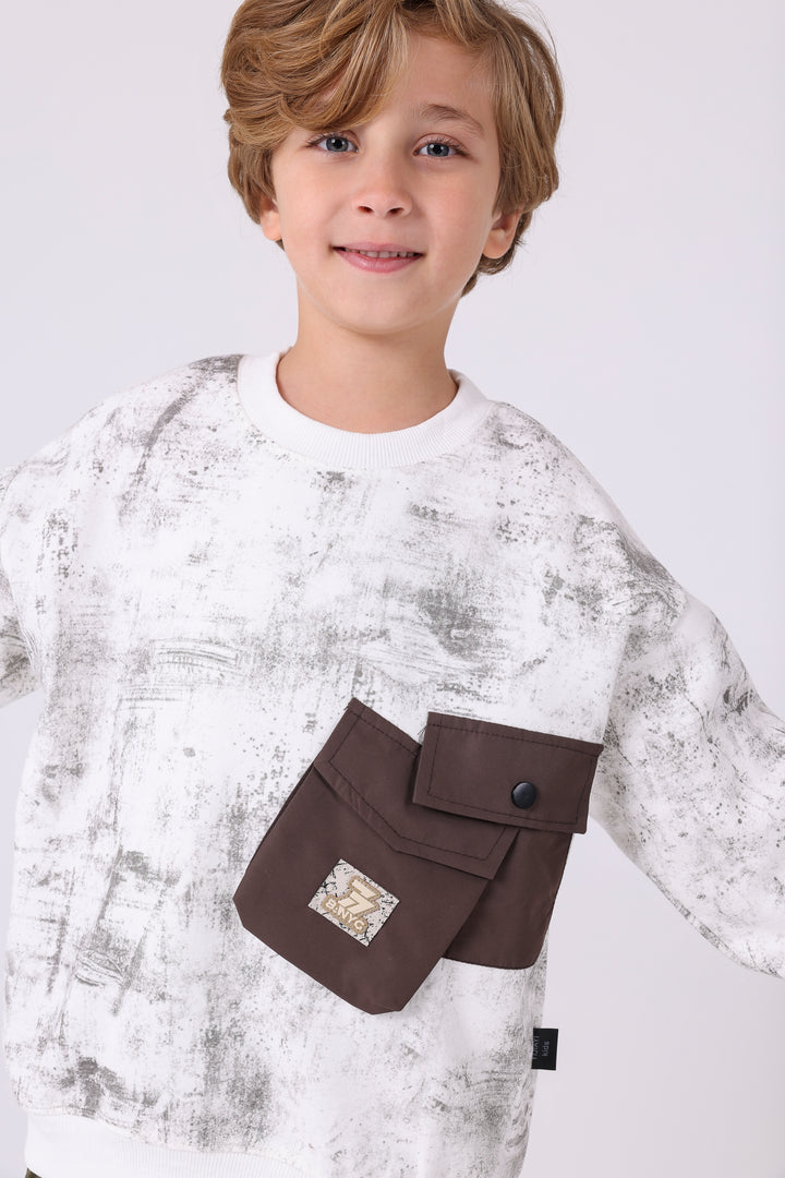 Trendy Textured Pocket Crew Neck