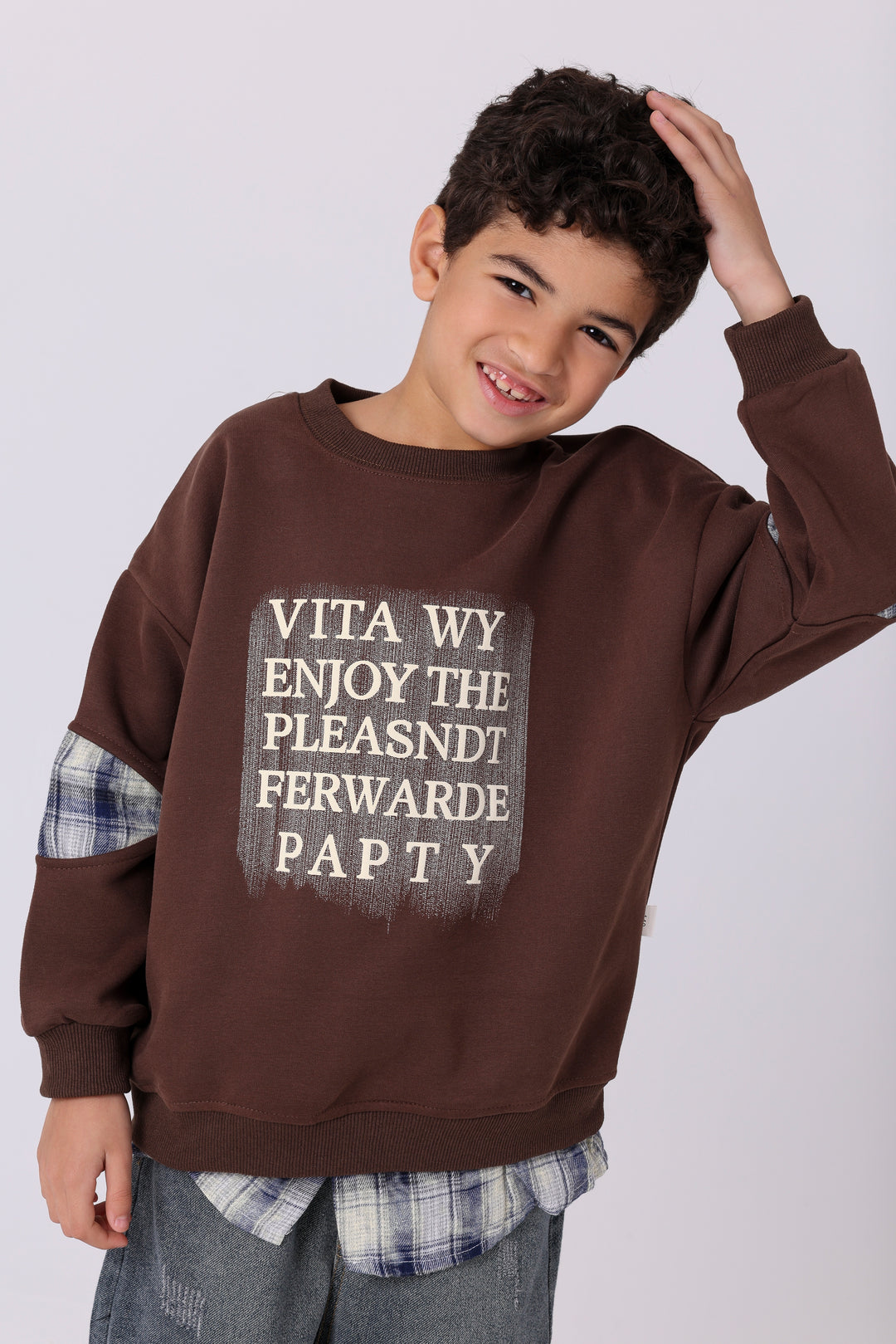Stylish Layered Plaid Hem Sweatshirt