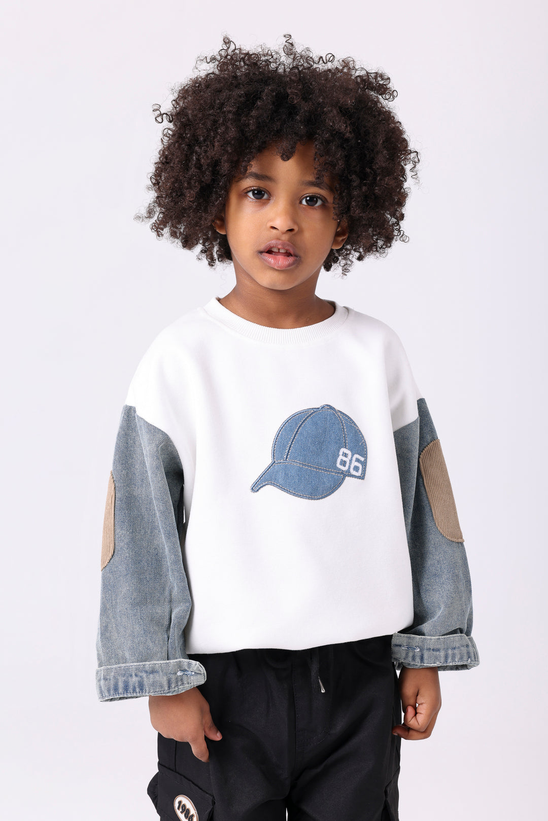 Cool Denim Cap Applique Sweatshirt
