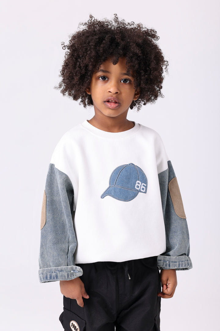 Cool Denim Cap Applique Sweatshirt