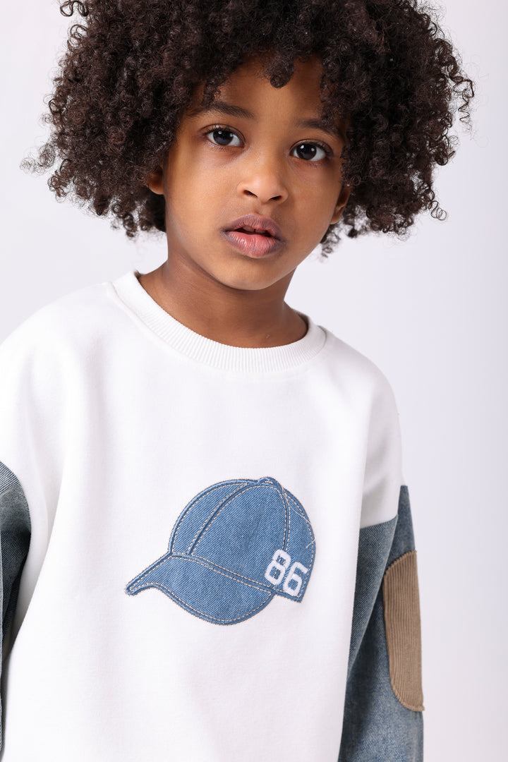 Cool Denim Cap Applique Sweatshirt