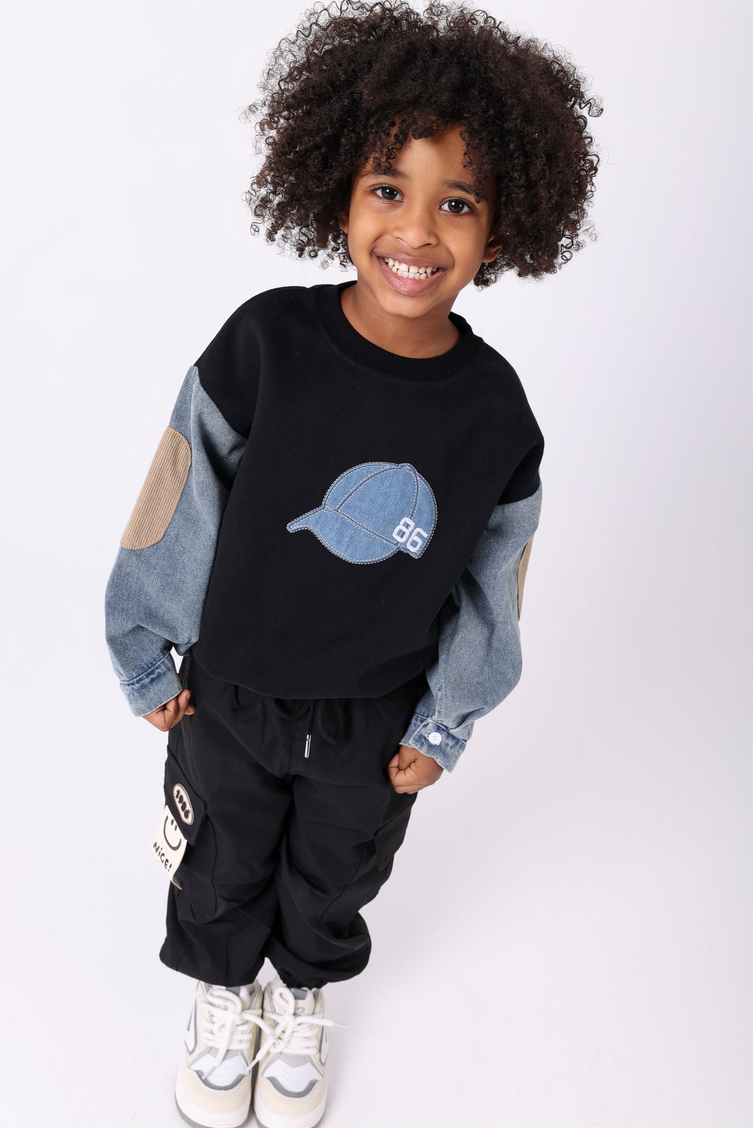 Cool Denim Cap Applique Sweatshirt