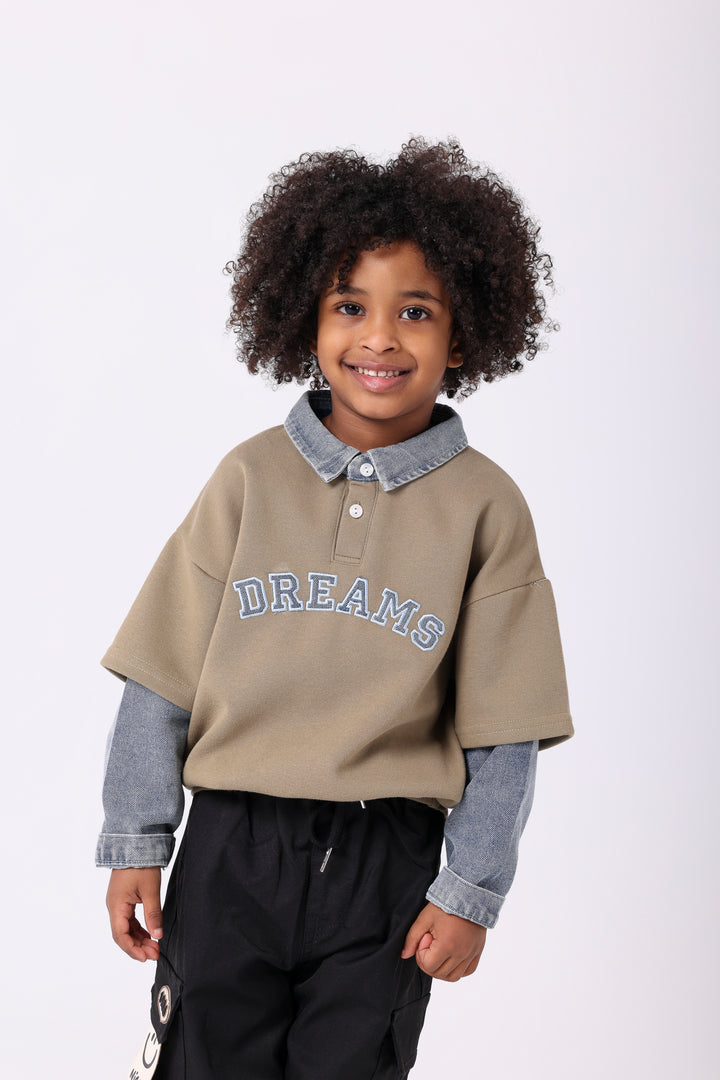 Smart Denim Collar Polo Sweatshirt