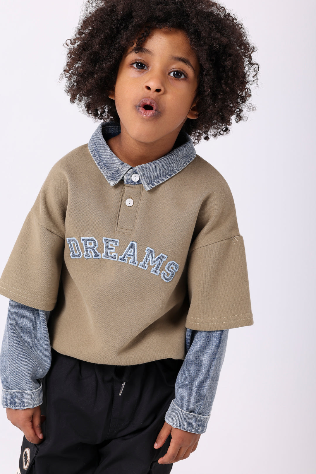 Smart Denim Collar Polo Sweatshirt