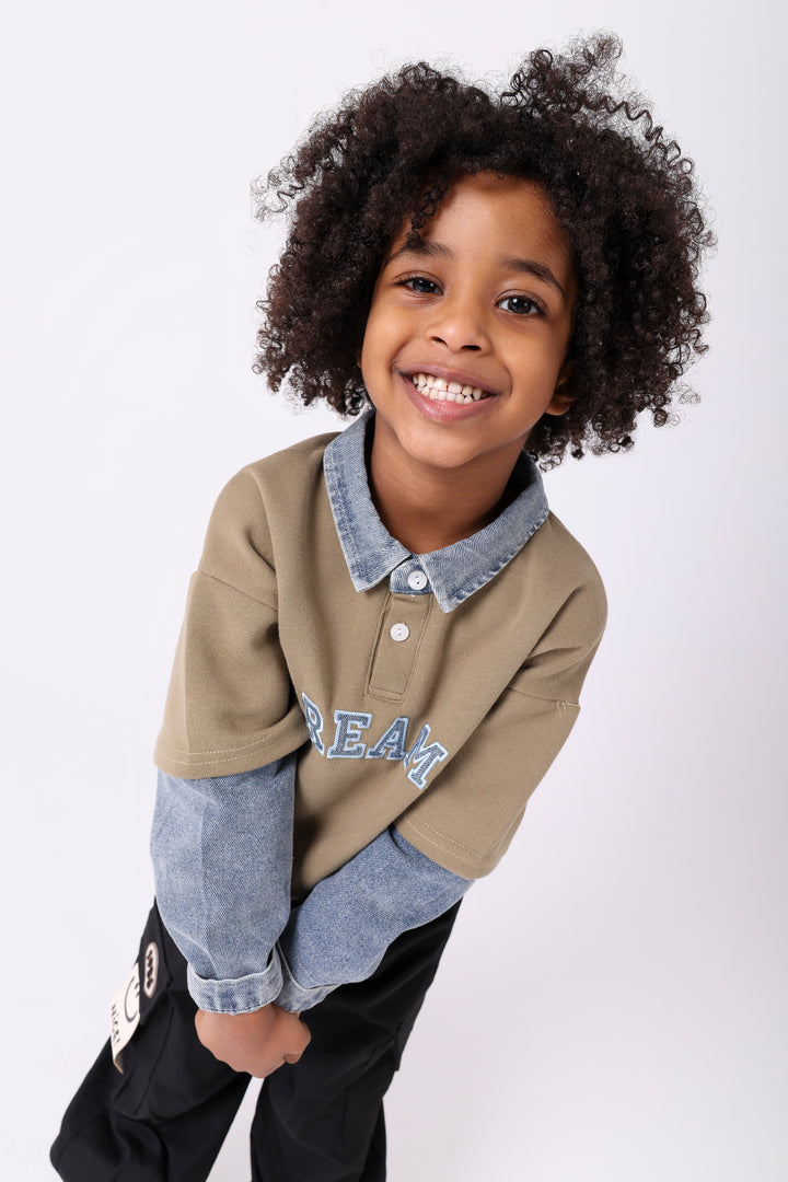 Smart Denim Collar Polo Sweatshirt