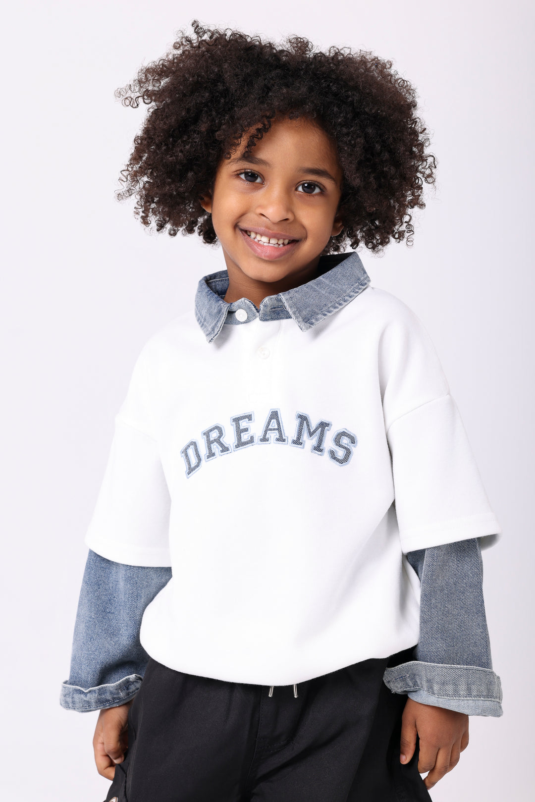 Smart Denim Collar Polo Sweatshirt