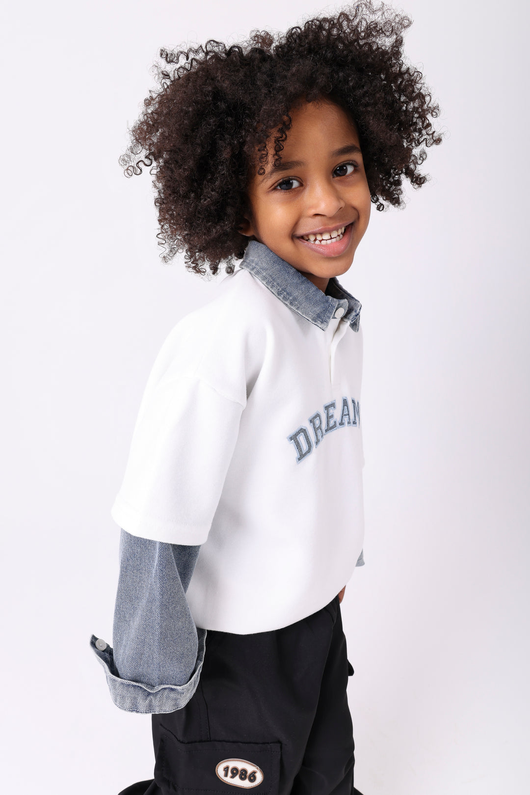 Smart Denim Collar Polo Sweatshirt