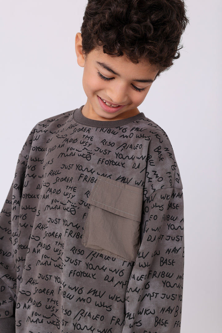 Artistic All-Over Script Print Top