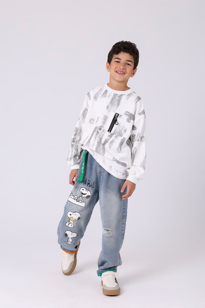 Artistic Brushstroke Zipper Pocket Pullover