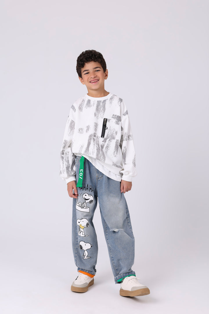Artistic Brushstroke Zipper Pocket Pullover