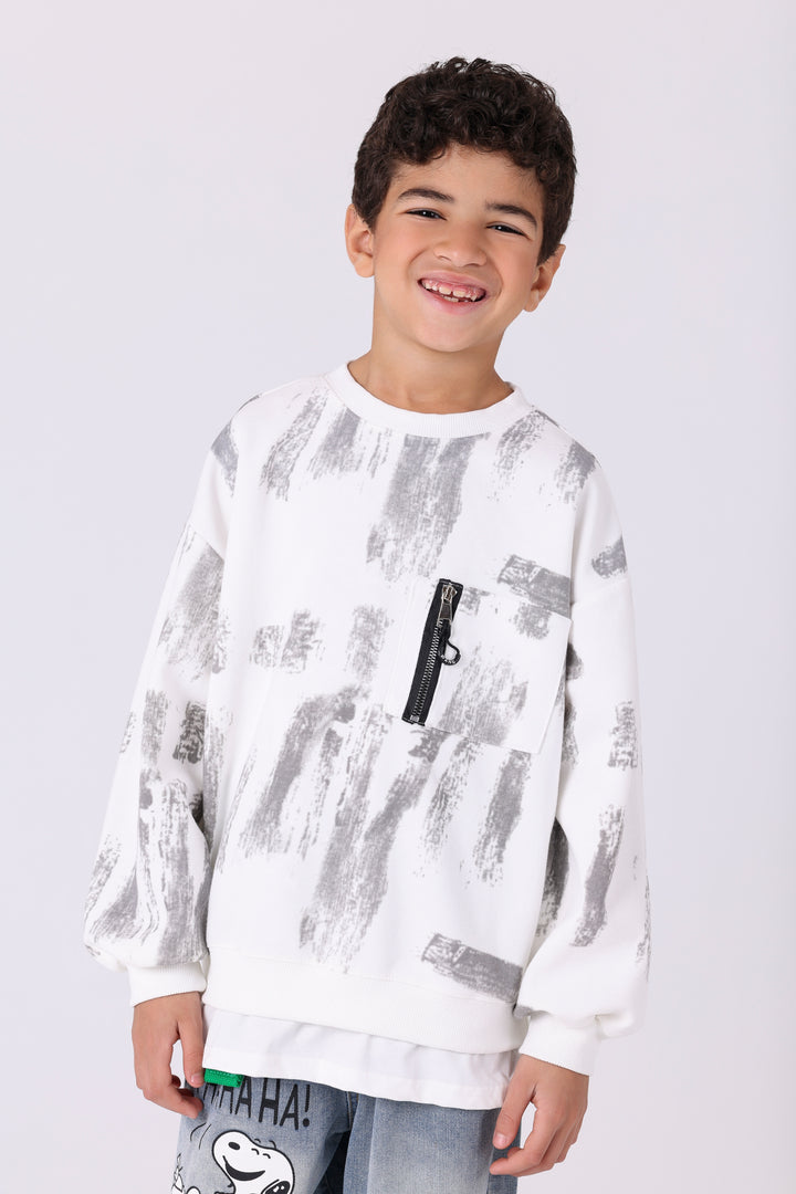Artistic Brushstroke Zipper Pocket Pullover