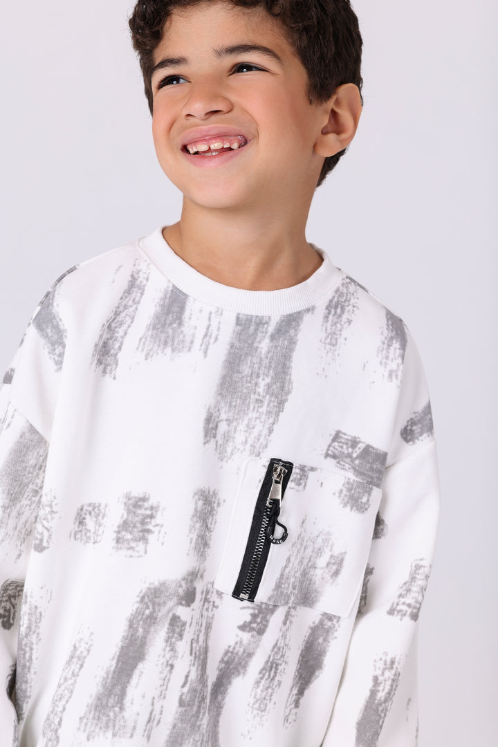Artistic Brushstroke Zipper Pocket Pullover