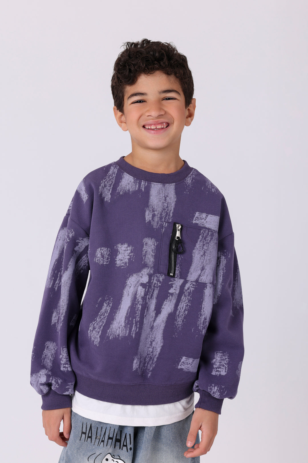 Artistic Brushstroke Zipper Pocket Pullover