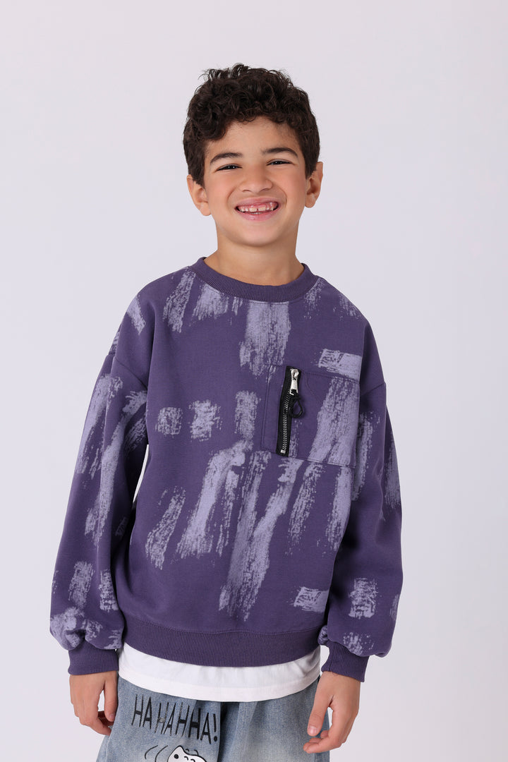 Artistic Brushstroke Zipper Pocket Pullover