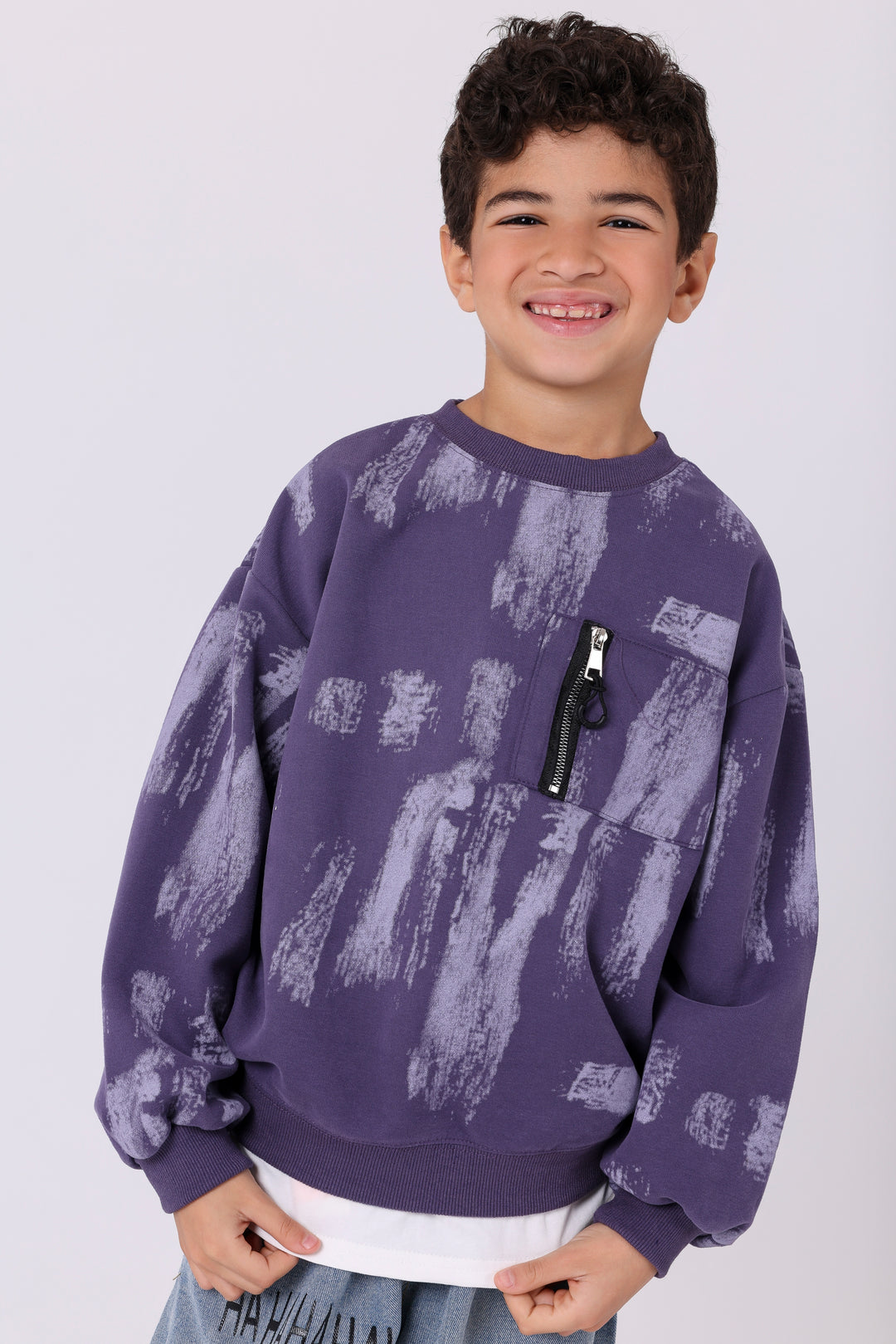 Artistic Brushstroke Zipper Pocket Pullover