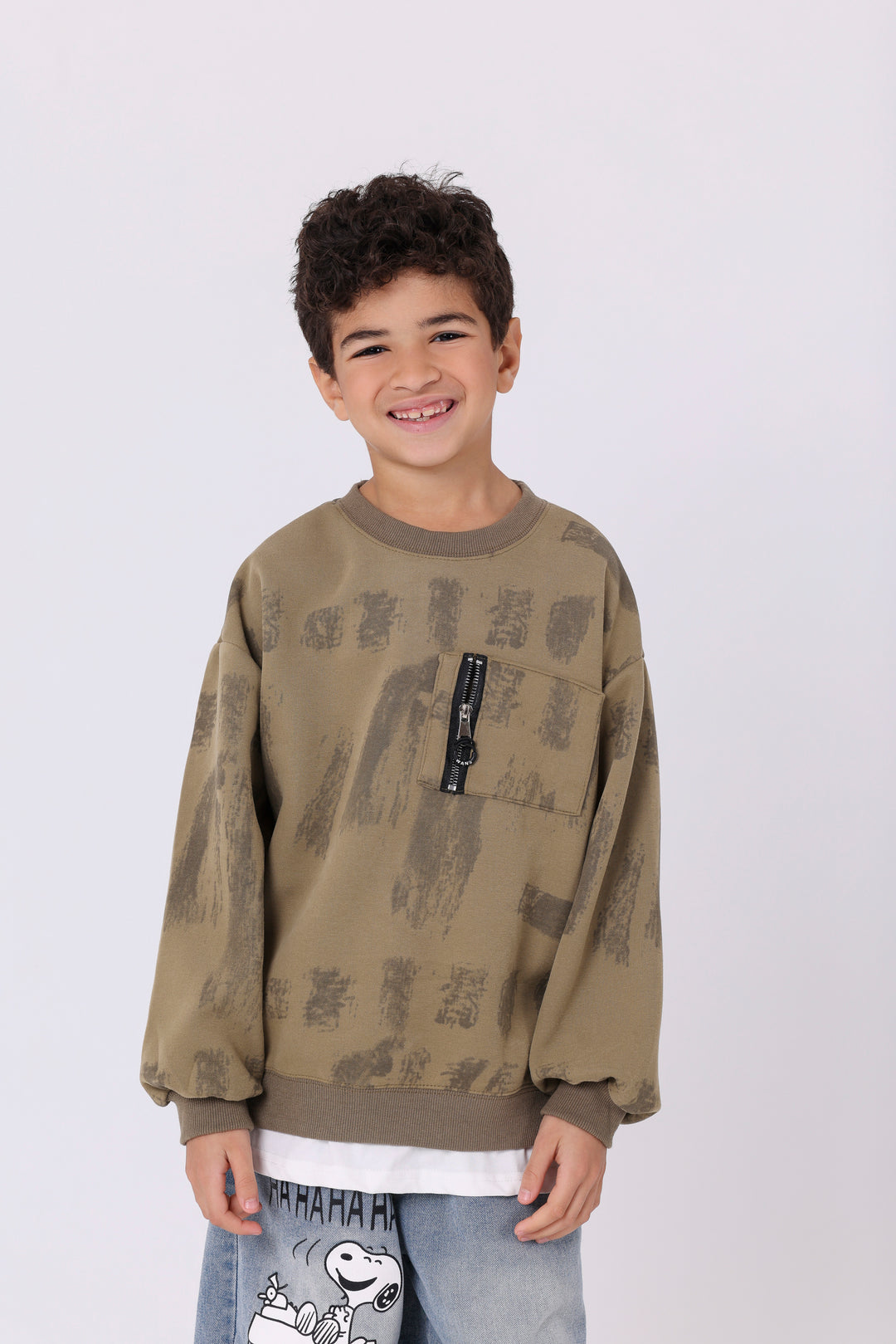 Artistic Brushstroke Zipper Pocket Pullover
