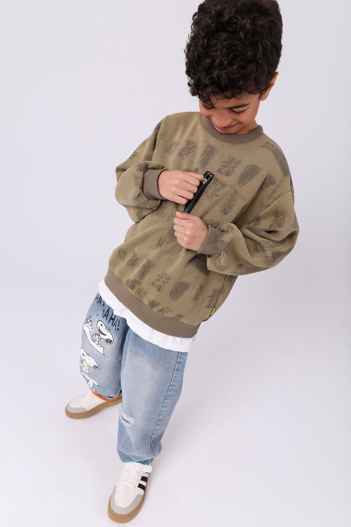 Artistic Brushstroke Zipper Pocket Pullover