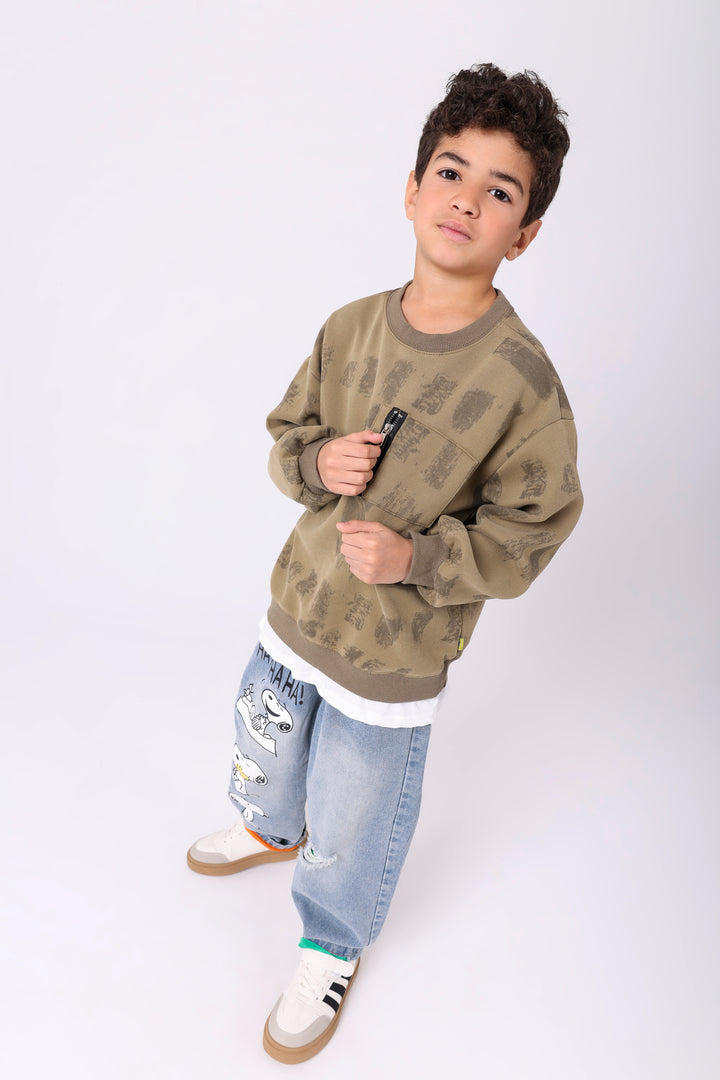 Artistic Brushstroke Zipper Pocket Pullover