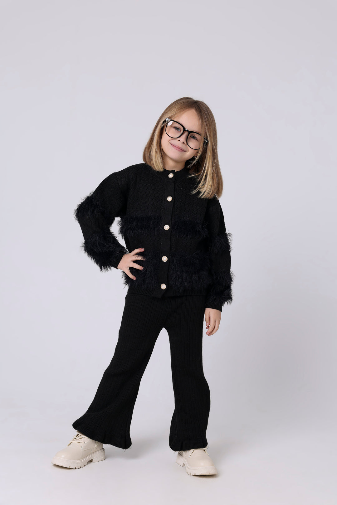 Elegant Textured Faux Fur Cardigan