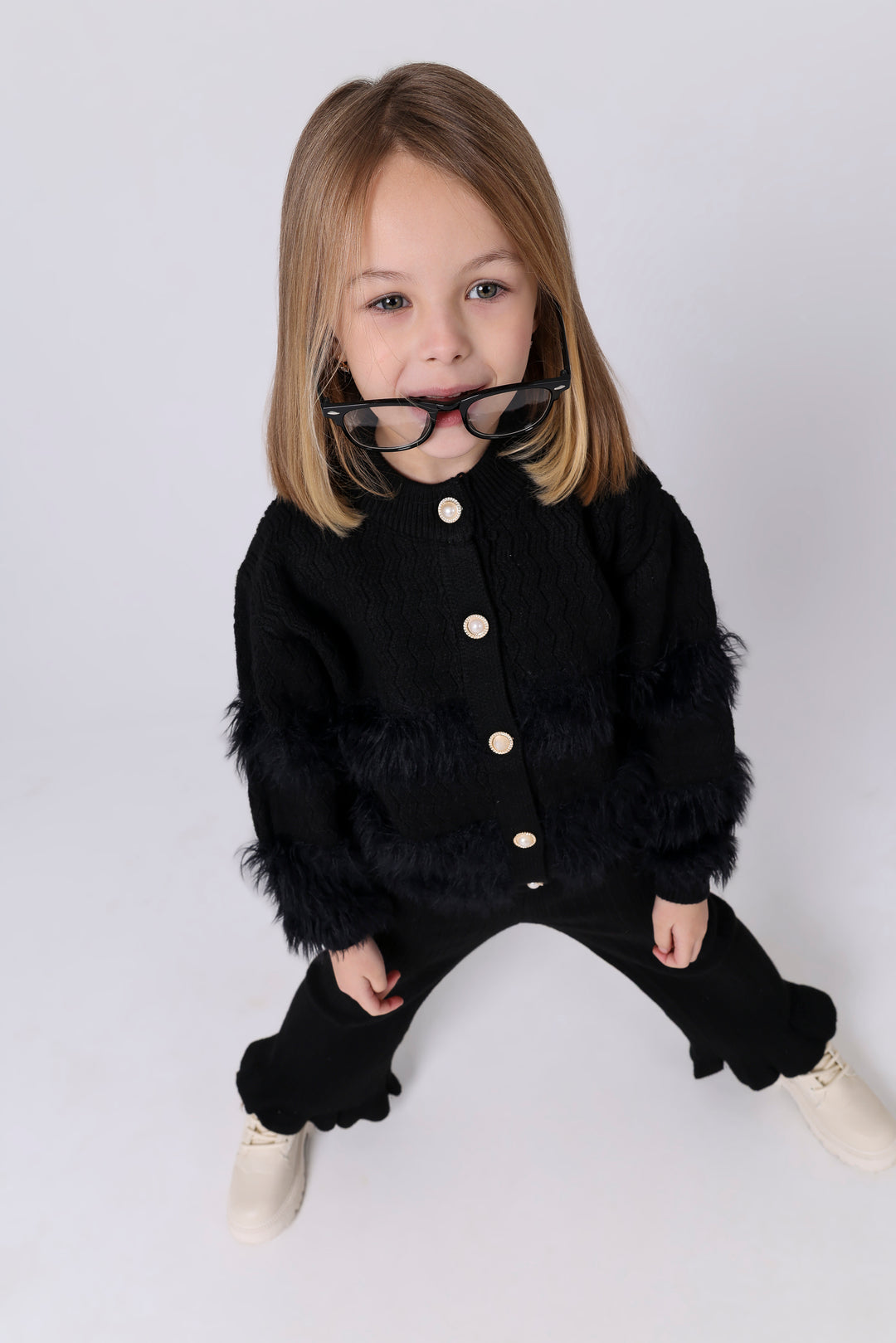 Elegant Textured Faux Fur Cardigan