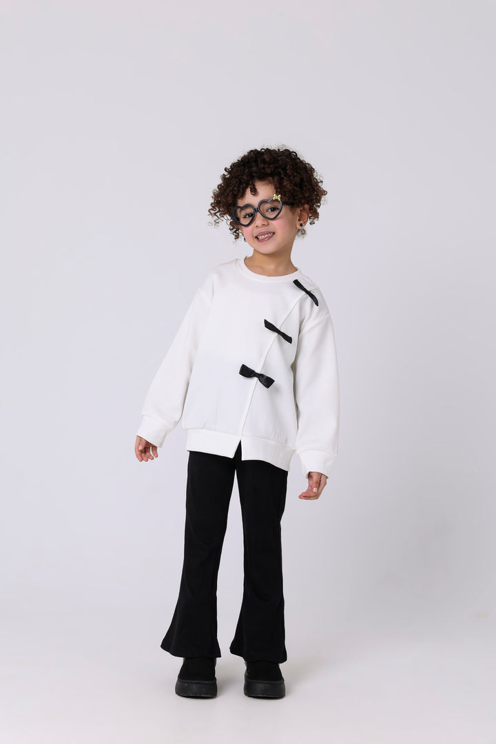 Sweet Bow Accent Ribbed Outfit