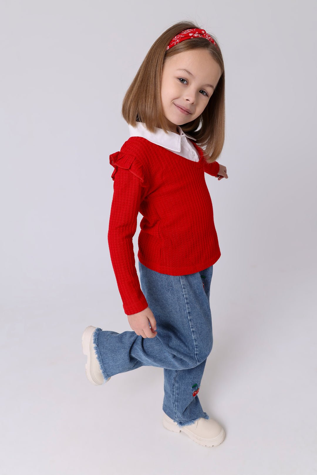 Playful Cherry Embroidery Denim Set