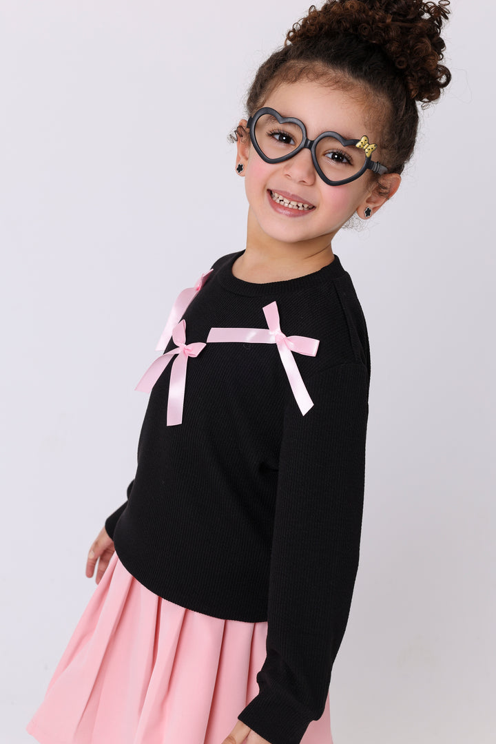 Whimsical Ribbon Detail Pleated Outfit