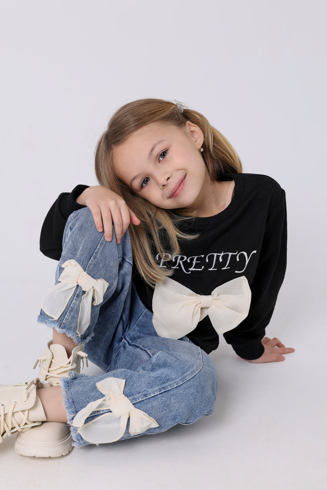 Sweet Oversized Bow Denim Duo