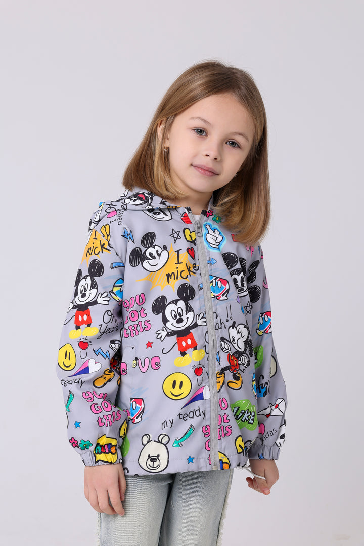 Playful Cartoon Pattern Hooded Jacket