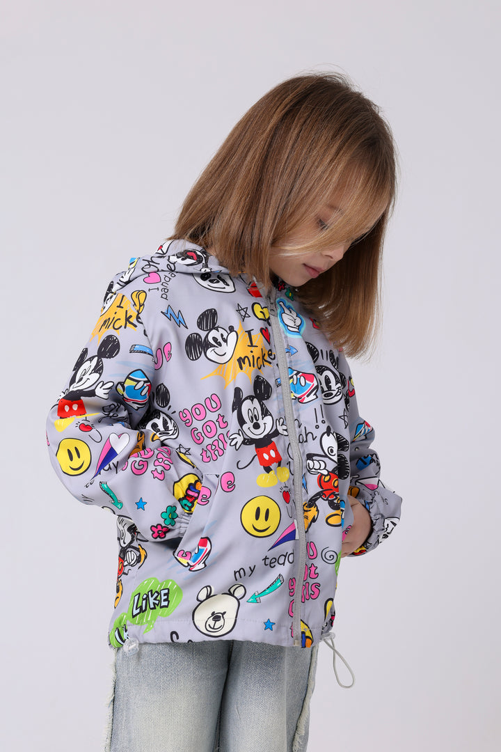 Playful Cartoon Pattern Hooded Jacket