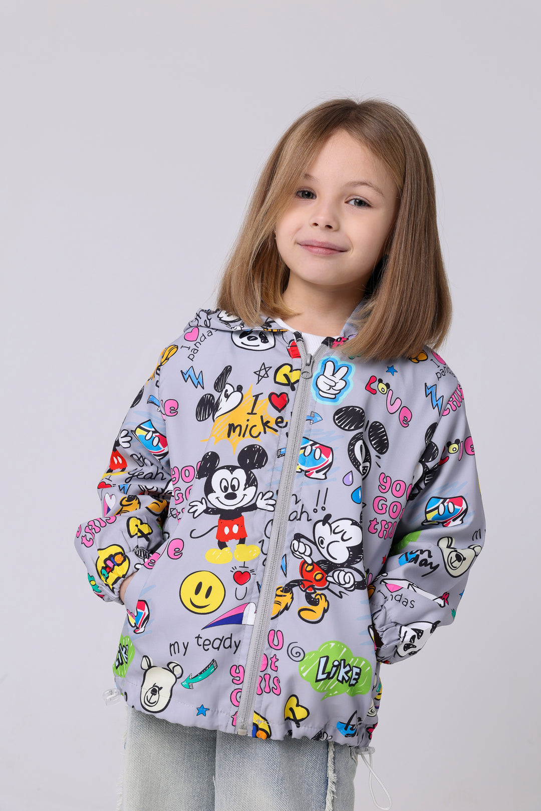 Playful Cartoon Pattern Hooded Jacket