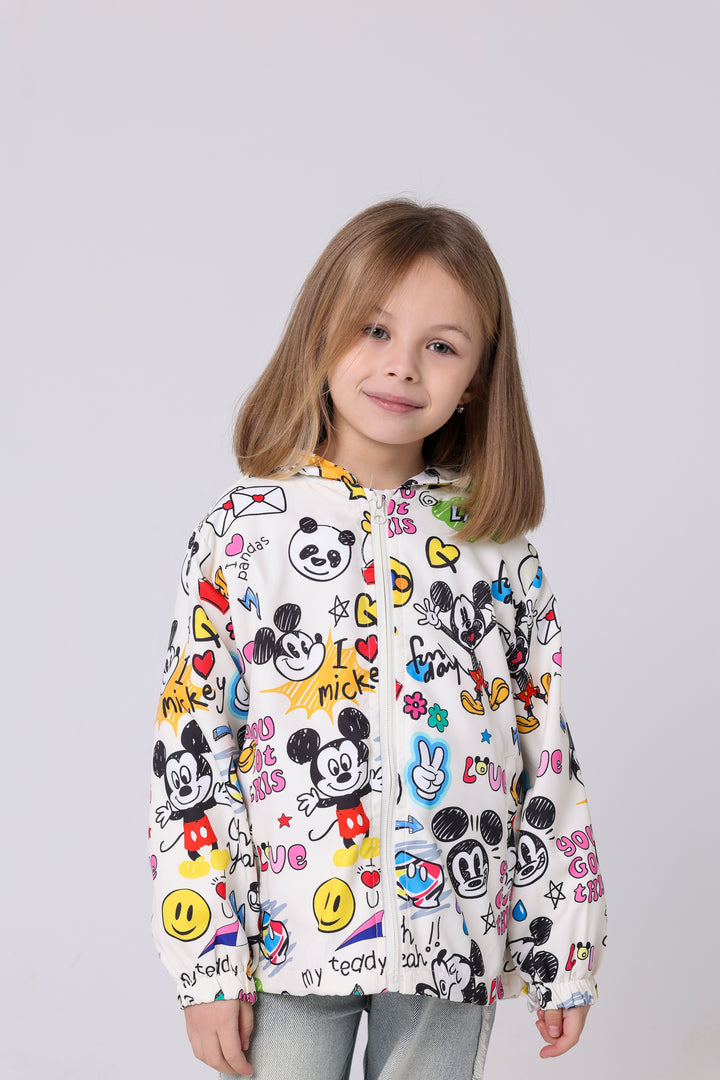 Playful Cartoon Pattern Hooded Jacket