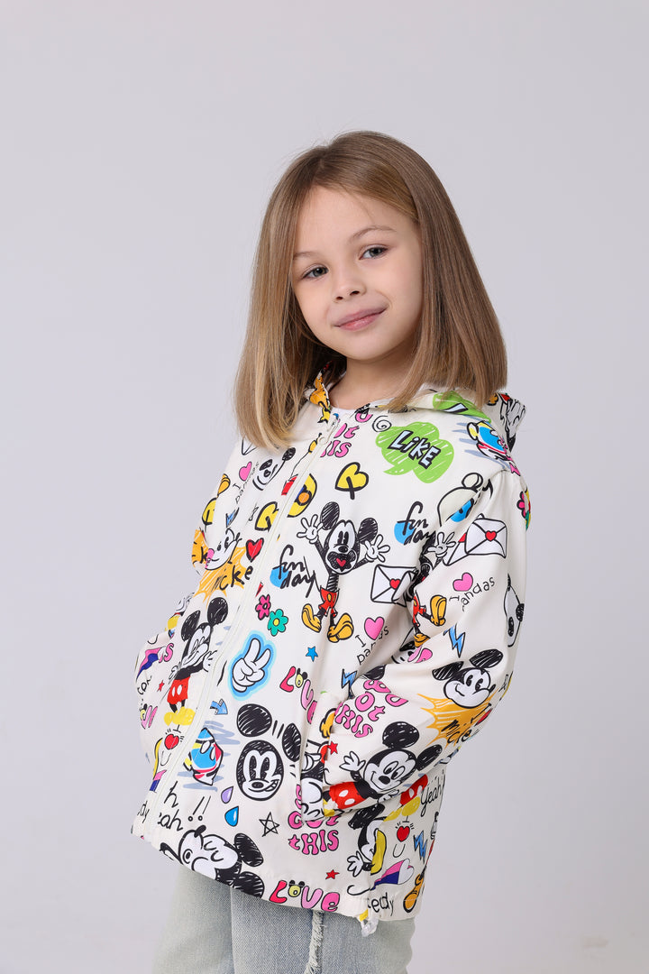 Playful Cartoon Pattern Hooded Jacket