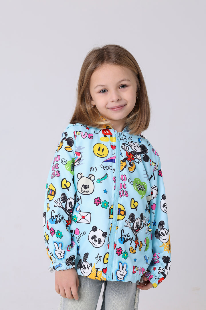Playful Cartoon Pattern Hooded Jacket