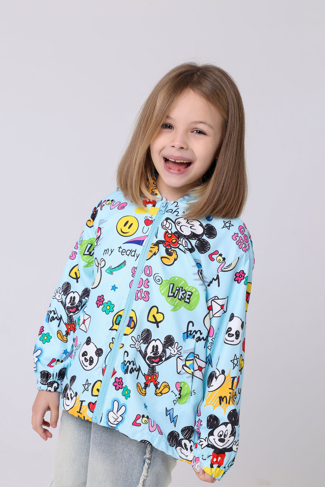 Playful Cartoon Pattern Hooded Jacket