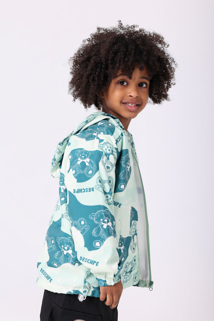 Cheerful Forest Bear Hooded Windbreaker