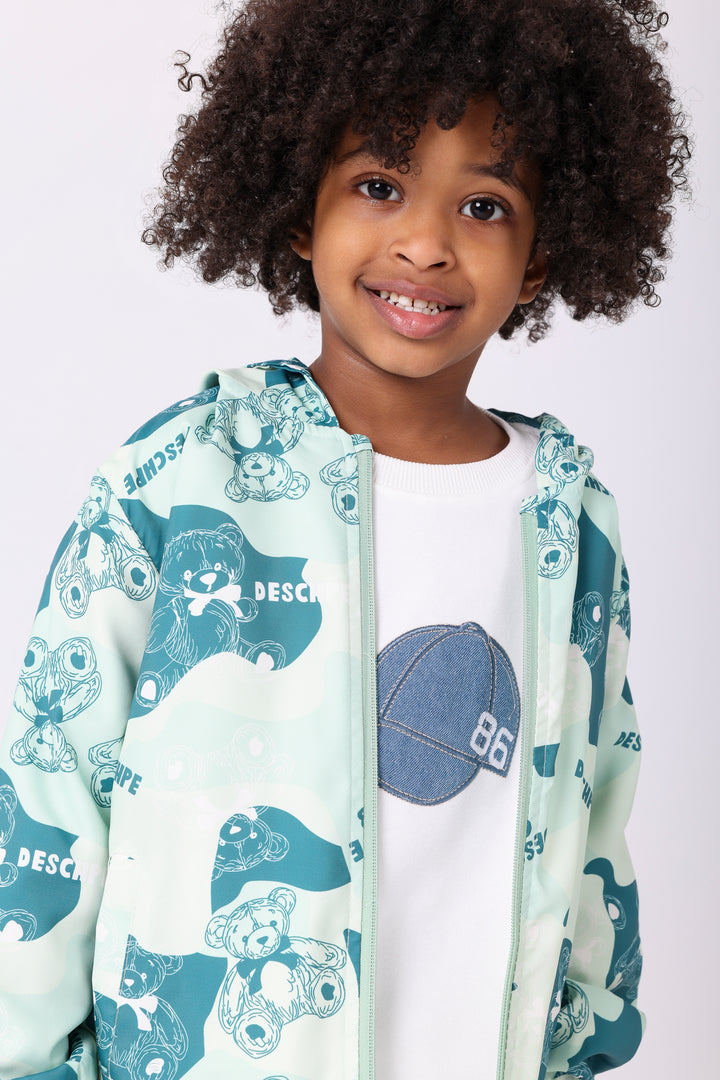 Cheerful Forest Bear Hooded Windbreaker