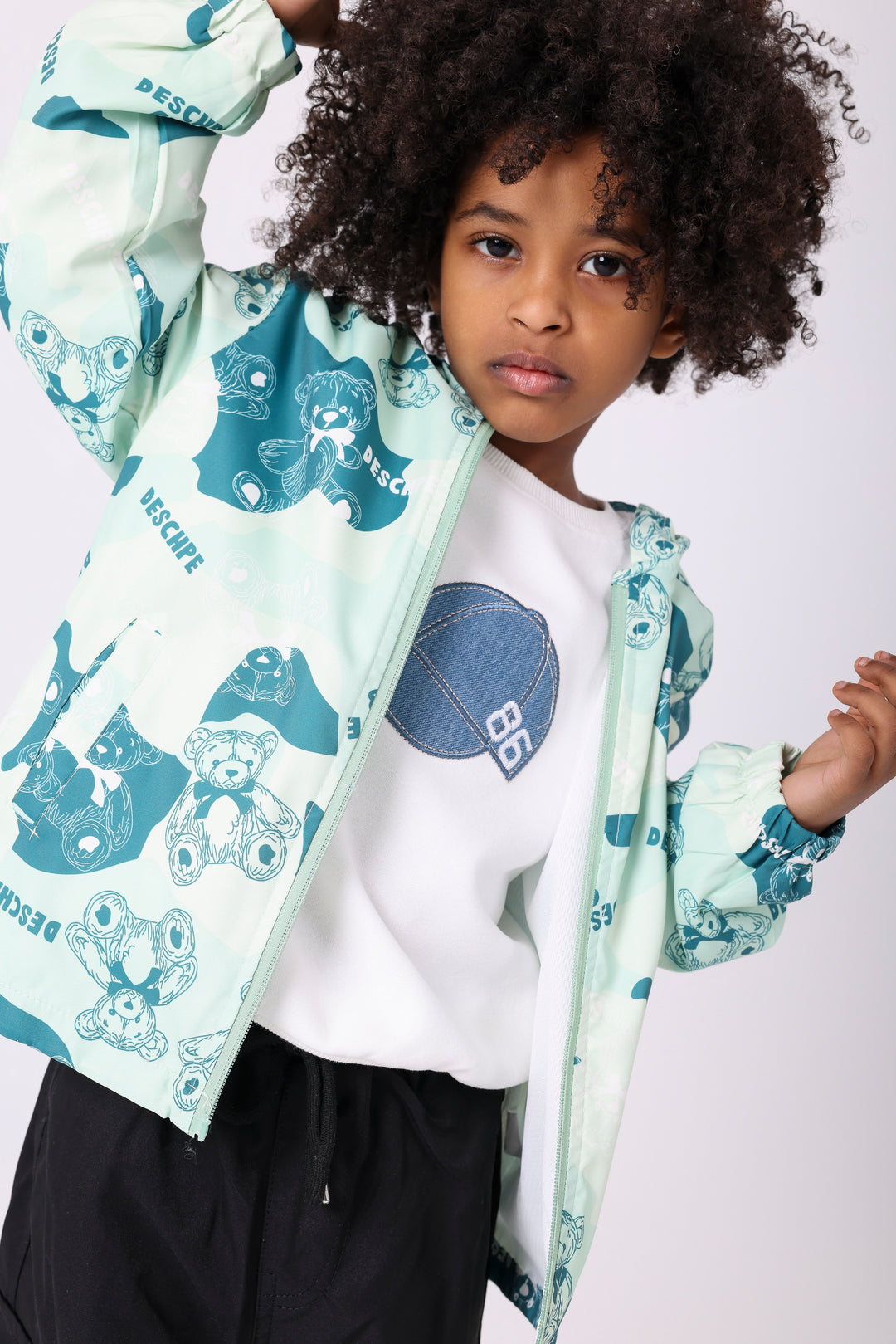 Cheerful Forest Bear Hooded Windbreaker