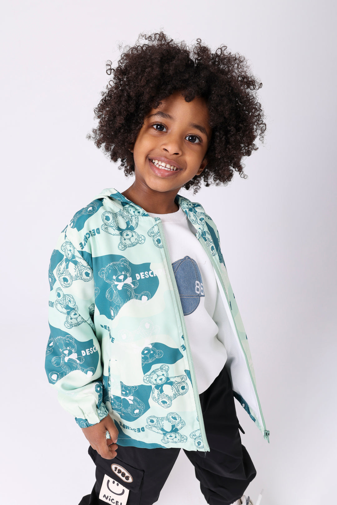 Cheerful Forest Bear Hooded Windbreaker