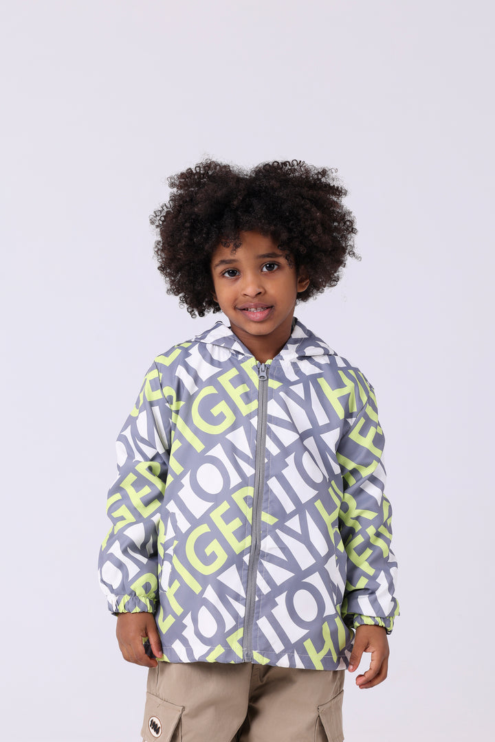 Trendy Bold Typography Hooded Windbreaker