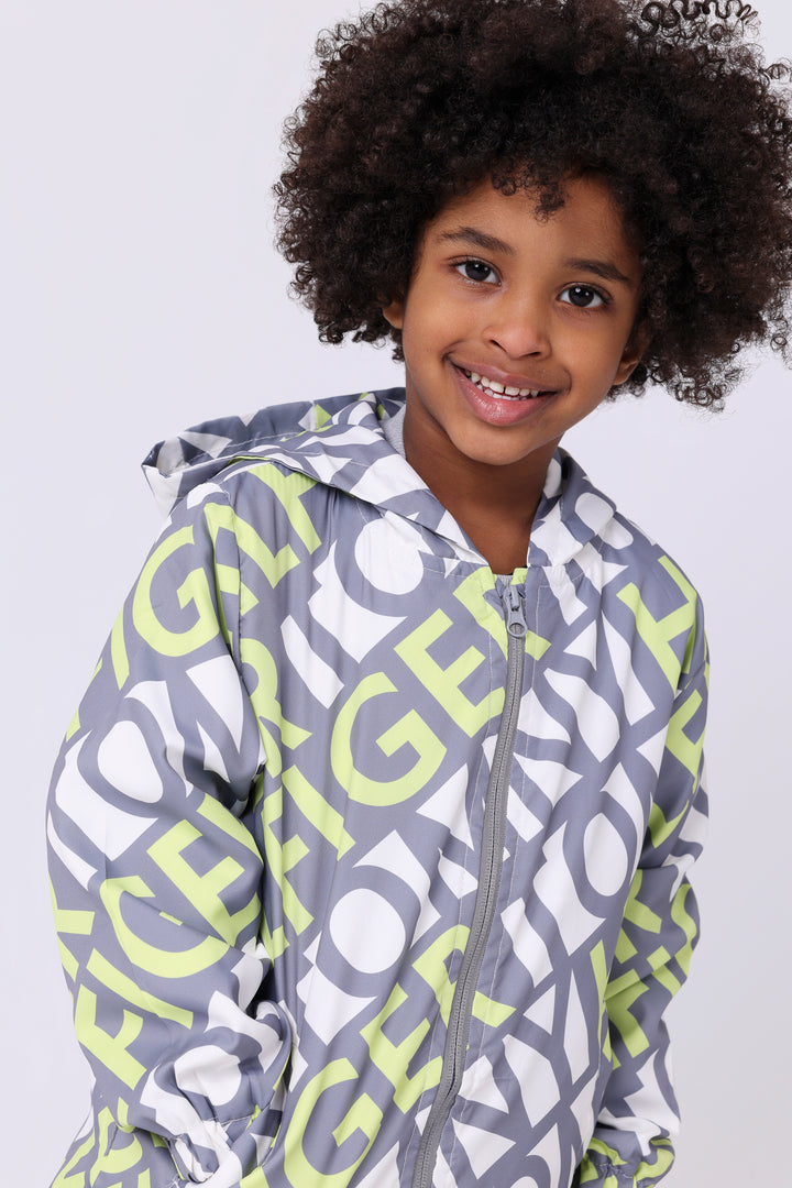 Trendy Bold Typography Hooded Windbreaker